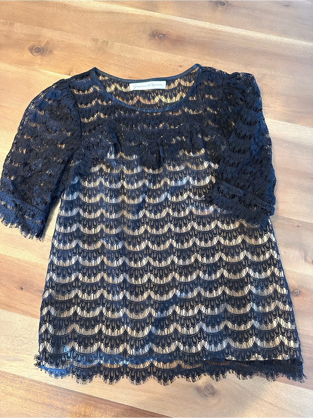 Graham & Spencer Black Lace Short-Sleeve Blouse